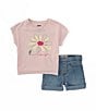 Color:Chalk Pink - Image 1 - Levi's® Little Girls 2T-6X Short Sleeve Floral Dolman T-Shirt & Shorts Set