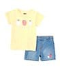Color:Golden Haze - Image 1 - Levi's® Little Girls 2T-6X Short Sleeve Graphic Fruit T-Shirt & Shorts Set