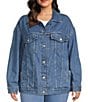 Color:Light Indigo Worn In - Image 1 - Levi's® Plus Size H2'22 Baggy Trucker Point Collar Long Sleeve Denim Jacket