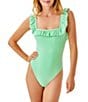 Lilly Pulitzer Aemma Seersucker Stripe Ruffle One Piece Swimsuit, Color:Fauna Green - Image 1