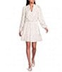 Lilly Pulitzer Axton Metallic Clip Sparkling Sand Split V-Neck Long Sleeve Ruffle Hem Dress - Image 3