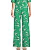 Color:Conch Shell - Image 1 - Bal Harbour Leaf Print Mid Rise Coordinating Wide Leg Plazzo Pants