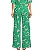 Color:Conch Shell - Image 2 - Bal Harbour Leaf Print Mid Rise Coordinating Wide Leg Plazzo Pants