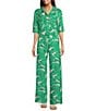 Color:Conch Shell - Image 5 - Bal Harbour Leaf Print Mid Rise Coordinating Wide Leg Plazzo Pants
