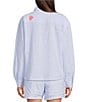 Lilly Pulitzer Bondi Jacaranda Beach Day Embroidered Seacret Stripe Print Point Collar Long Sleeve Coordinating Top, Color:Jacaranda - Image 2