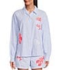 Lilly Pulitzer Bondi Jacaranda Beach Day Embroidered Seacret Stripe Print Point Collar Long Sleeve Coordinating Top, Color:Jacaranda - Image 4