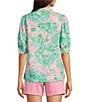Lilly Pulitzer Brinelle Plumes In Bloom Notch Neck Elbow Puff Sleeve Blouse, Color:Multi - Image 2