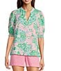 Lilly Pulitzer Brinelle Plumes In Bloom Notch Neck Elbow Puff Sleeve Blouse, Color:Multi - Image 4
