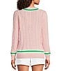 Lilly Pulitzer Brockton Cable Knit V-Neck Long Sleeve Stripe Detail Sweater, Color:Pink Muse - Image 2