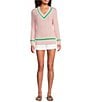 Lilly Pulitzer Brockton Cable Knit V-Neck Long Sleeve Stripe Detail Sweater, Color:Pink Muse - Image 3