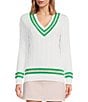Lilly Pulitzer Brockton Cable Knit V-Neck Long Sleeve Stripe Detail Sweater - Image 6