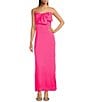 Color:Pink Palms - Image 1 - Carlynn Satin Bow Strapless Side Slit Maxi Dress