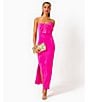 Color:Pink Palms - Image 6 - Carlynn Satin Bow Strapless Side Slit Maxi Dress
