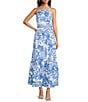 Color:Resort White - Image 1 - Charlese Cotton Poplin Floral Print Halter Neck Sleeveless Tie Back Maxi A-Line Dress