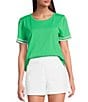 Lilly Pulitzer Clairmont Cotton Jersey Round Neck Short Sleeve Ric Rac Trim Top, Color:Fauna Green - Image 1