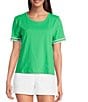Lilly Pulitzer Clairmont Cotton Jersey Round Neck Short Sleeve Ric Rac Trim Top, Color:Fauna Green - Image 4