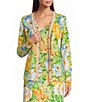 Lilly Pulitzer Cotton-Blend Floral Open V-Neck Long Sleeve Striped Trim Button-Front Cardigan - Image 1