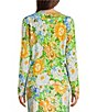 Lilly Pulitzer Cotton-Blend Floral Open V-Neck Long Sleeve Striped Trim Button-Front Cardigan - Image 2