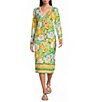 Lilly Pulitzer Cotton-Blend Floral Open V-Neck Long Sleeve Striped Trim Button-Front Cardigan - Image 3