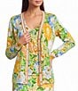 Lilly Pulitzer Cotton-Blend Floral Open V-Neck Long Sleeve Striped Trim Button-Front Coordinating Cardigan - Image 1