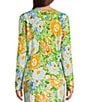 Lilly Pulitzer Cotton-Blend Floral Open V-Neck Long Sleeve Striped Trim Button-Front Coordinating Cardigan - Image 2