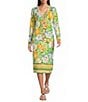 Lilly Pulitzer Cotton-Blend Floral Open V-Neck Long Sleeve Striped Trim Button-Front Coordinating Cardigan - Image 3