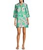 Lilly Pulitzer Daphnie Plumes In Bloom Linen Blend Print Collar Neck 3/4 Bell Sleeve Tunic Dress, Color:Multi - Image 1