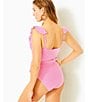 Color:Roxie Pink - Image 5 - Delphie Seersucker Ruffle V-Neck Tie Side One Piece Swimsuit