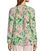 Color:Multi - Image 2 - Elsa Luxurious Silk Floral Print V-Neck Long Sleeve Button Front Detail Smocked Blouse