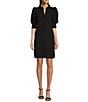 Lilly Pulitzer Elsey Pucker Jacquard Split V-Neck Elbow Sleeve Shift Dress, Color:Noir - Image 1