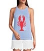 Lilly Pulitzer Emra Knit Lobster Jacquard Halter Neck Sleeveless Crochet Trim Tank, Color:Jacaranda - Image 1