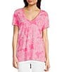 Color:Roxie Pink - Image 1 - Etta Knit Anniversary Toile Print V-Neck Short Sleeve Tee