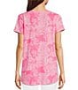 Color:Roxie Pink - Image 2 - Etta Knit Anniversary Toile Print V-Neck Short Sleeve Tee