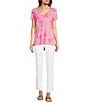 Color:Roxie Pink - Image 3 - Etta Knit Anniversary Toile Print V-Neck Short Sleeve Tee