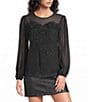 Lilly Pulitzer Fish Clip Chiffon Crew Neck Long Sheer Sleeve 3D Lace Applique Top - Image 1