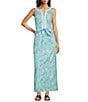 Color:Hydrangea Blue - Image 1 - Gulianna Woven Floral Print Notch V-Neck Sleeveless Lilly Lace Trim Maxi Shift Dress