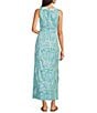 Color:Hydrangea Blue - Image 2 - Gulianna Woven Floral Print Notch V-Neck Sleeveless Lilly Lace Trim Maxi Shift Dress