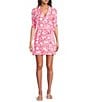Lilly Pulitzer Ibby Cane Coral Crab Print Surplice V-Neck Elbow Sleeve Skirted Romper, Color:Cane Coral - Image 1