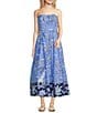 Lilly Pulitzer Kenni Printed Cotton Poplin Strapless Sleeveless Fit-And-Flare Midi Dress, Color:Sunwashed - Image 1