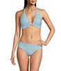Lilly Pulitzer Ketos Capri Blue Seersucker Stripe Gold Ring Hardware Triangle Halter Swim Top - Image 3