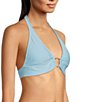 Lilly Pulitzer Ketos Capri Blue Seersucker Stripe Gold Ring Hardware Triangle Halter Swim Top - Image 4
