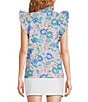 Color:Conch Shell - Image 2 - Klaudie Woven Floral Print V-Neck Cap Sleeve Ruffle Trim Top