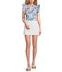 Color:Conch Shell - Image 3 - Klaudie Woven Floral Print V-Neck Cap Sleeve Ruffle Trim Top