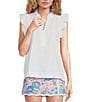 Color:Resort White - Image 1 - Klaudie Woven V-Neck Cap Sleeve Ruffle Trim Top