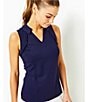 Lilly Pulitzer Martina Luxletic Knit Collared V-Neck Sleeveless Ruffle Top, Color:True Navy - Image 5