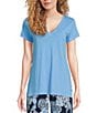 Color:Lunar Blue - Image 1 - Meredith Jersey Knit V-Neck Short Sleeve Tee
