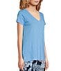 Color:Lunar Blue - Image 4 - Meredith Jersey Knit V-Neck Short Sleeve Tee