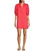 Lilly Pulitzer Mialeigh Linen Half Placket Elbow Puff Sleeve Popover Dress, Color:Cane Coral - Image 1
