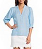 Lilly Pulitzer Mialeigh Linen Notch V-Neck Elbow Sleeve Top - Image 1