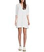Color:Resort White - Image 1 - Mialeigh Linen Split V-Neck Elbow Puff Sleeve Shift Dress